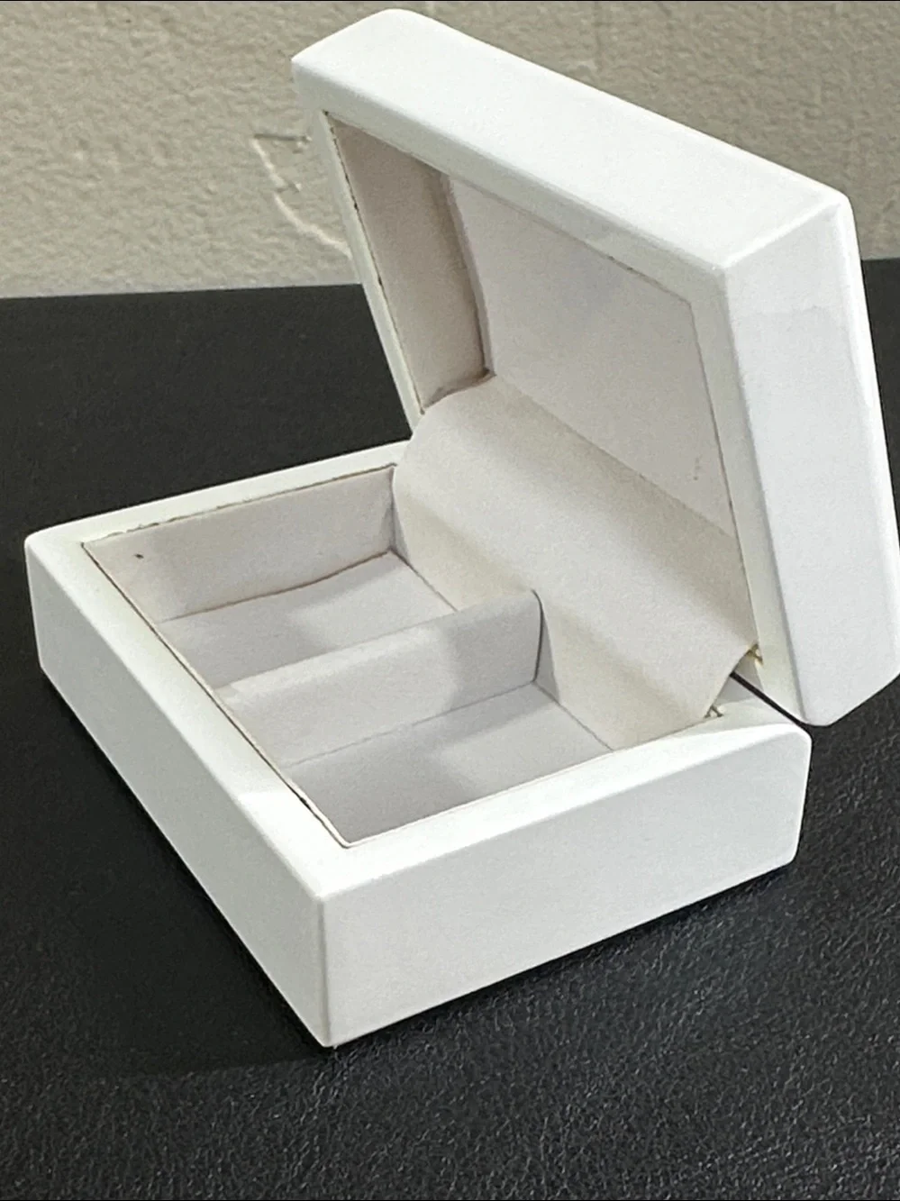 Premium White Lacquered Wooden Double Ring Box • Ring Bearer Box